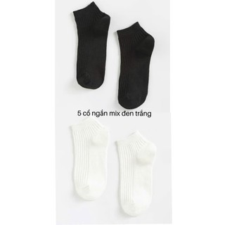 Tất vớ cổ ngắn nam nữ vớ trơn basic đen trắng, tất vớ cổ ngắn đen trắng cotton co giãn