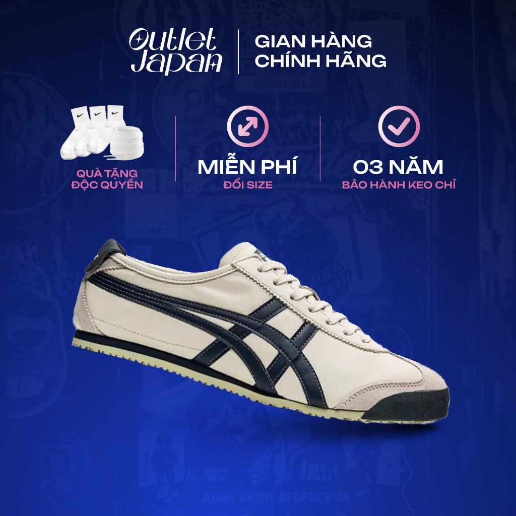 Giày Onitsuka Tiger chính hãng, Onitsuka Tiger Mexico 66 navy BIRCH/PEACOAT real fullbox, bảo hành 3