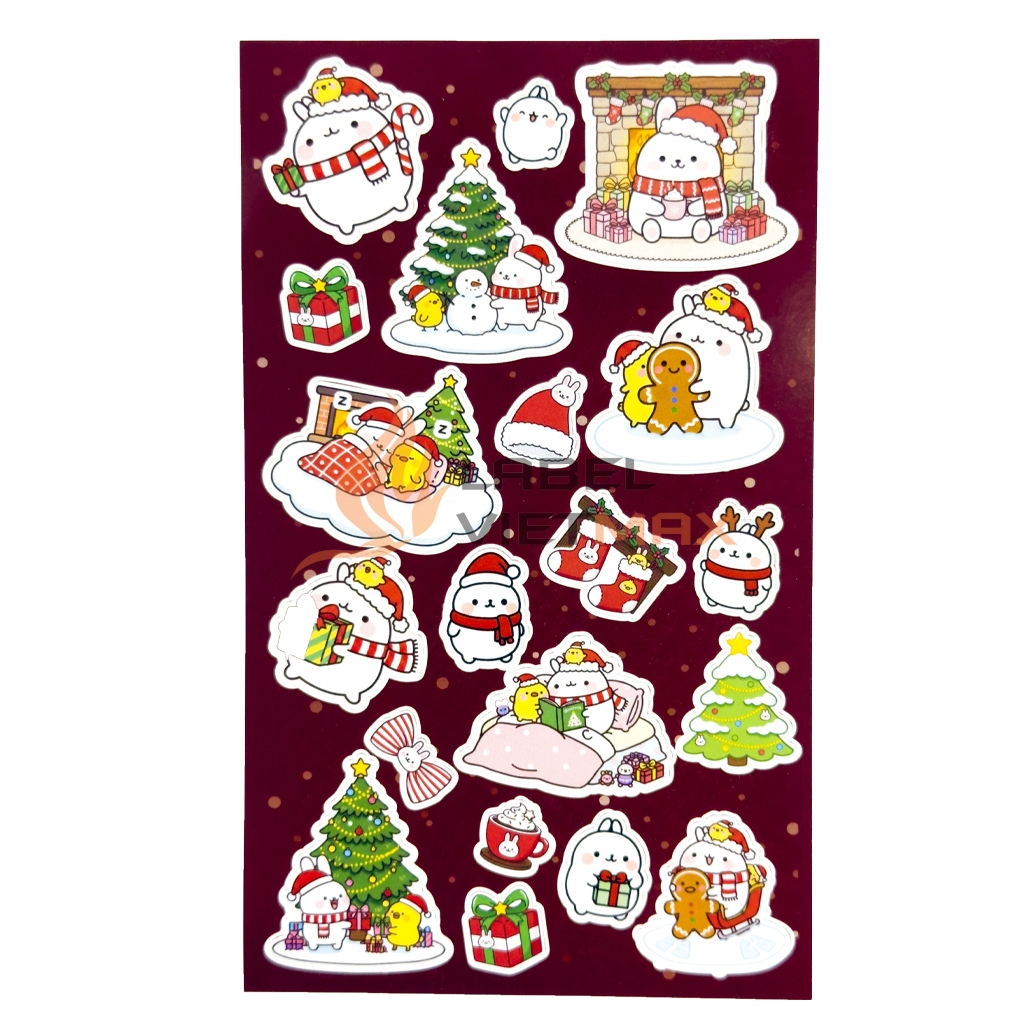 [COMBO] Sticker Molang Noel Hoạt Hình – Dán Sổ, Trang Trí Quà