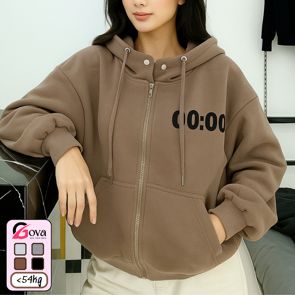 Áo khoác nỉ khóa kéoThêu Số 00, hoodie zip Unisex dáng rộng chất nỉ mềm mịn AKN42 Gova