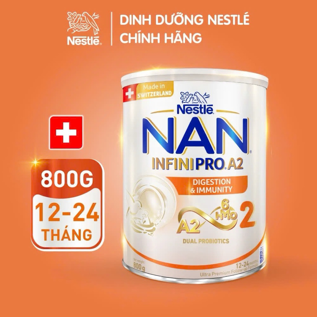 Sữa bột Nestlé NAN INFINIPRO A2 Số 1/2/3 800g Nhập Khẩu Thụy Sĩ Cho Bé Có Đạm A2, 6HMO & Lợi Khuẩn K