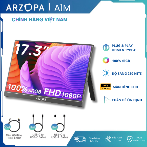 Màn hình di động ARZOPA, Màn hình máy tính xách tay 17.3 '' A1M 1080P FHD HDR IPS Màn hình trò chơi 