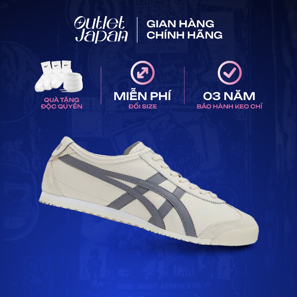 Giày Onitsuka Tiger chính hãng, Onitsuka Tiger Mexico 66 xám Grey/White real fullbox, bảo hành 03 nă