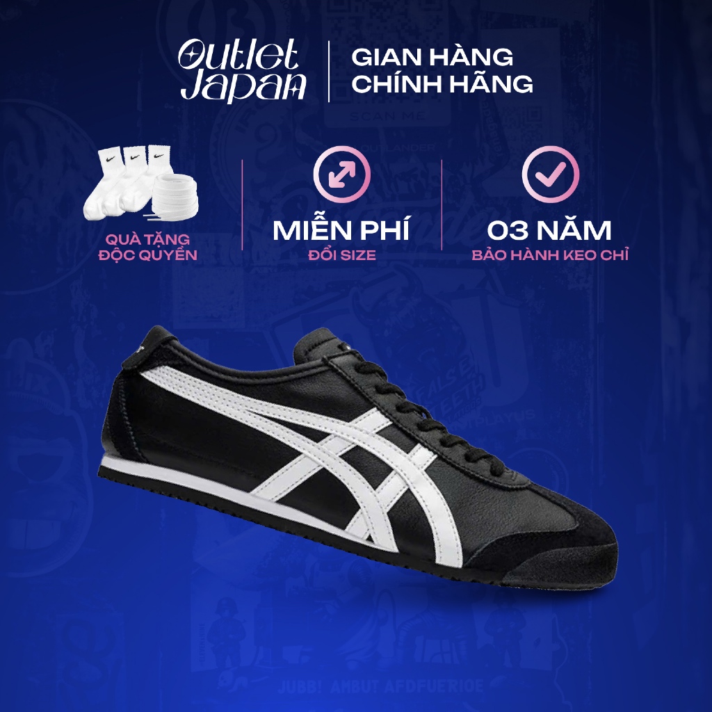 Giày Onitsuka Tiger chính hãng, Onitsuka Tiger Mexico 66 đen BLACK/WHITE real fullbox, bảo hành 03 n