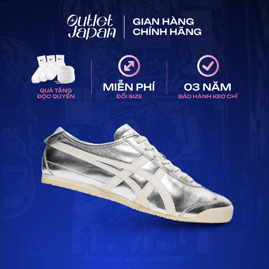 Giày Onitsuka Tiger chính hãng, Onitsuka Tiger Mexico 66 bạc Silver/White real fullbox, bảo hành 03 