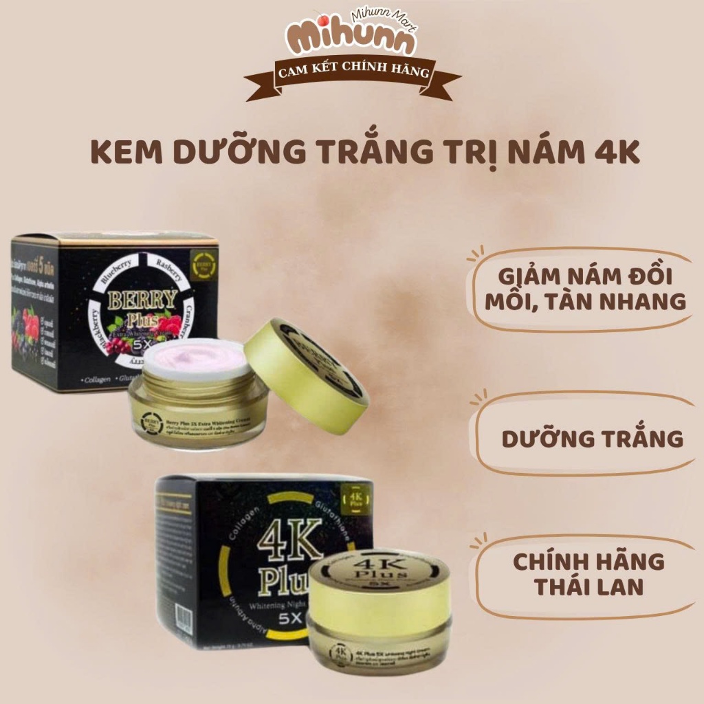 Kem Dưỡng Trắng Da Sạch Nám 4K 20g Thái Lan - 4K Plus & Berry - MIHUN MART