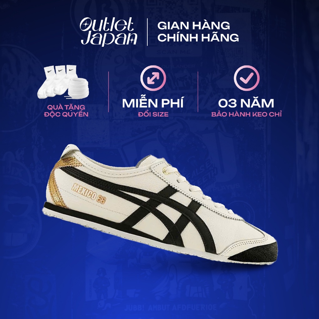 Giày Onitsuka Tiger chính hãng, Onitsuka Tiger Mexico 66 CREAM/BLACK real fullbox, bảo hành 03 năm J