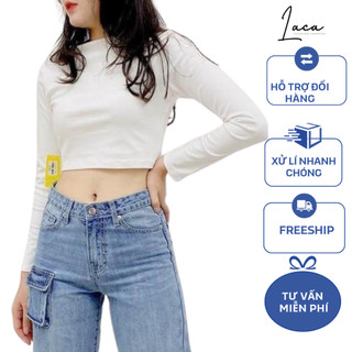  Áo croptop tay dài thun gân cotton mềm có big size tới 70kg B5-1 LACA STORE B5-1 crt form ôm body 