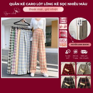  Quần kẻ lót lông caro dáng suông – quần nỉ nhung dày dặn giữ ấm mùa đông phù hợp cho nam và nữ 