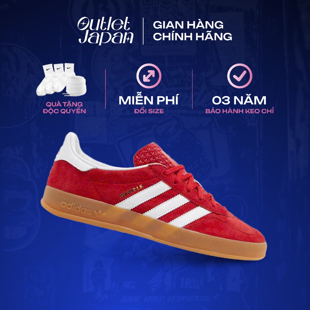 Giày Adidas Gazelle đỏ chính hãng, Adidas Gazelle Indoor Scarlet Gum real fullbox bảo hành 03 năm Ja