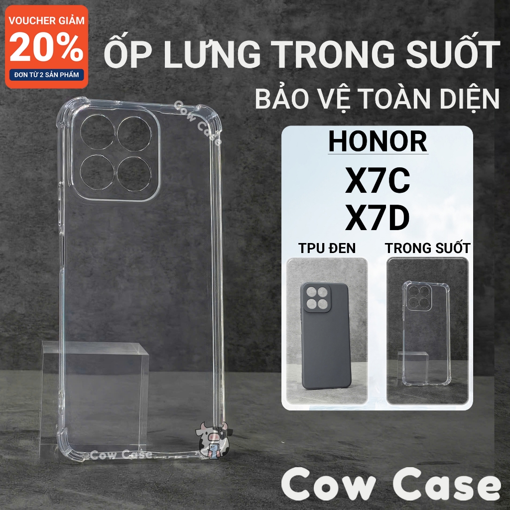 Ốp lưng Honor X7c, X7d Cow case trơn màu đen | Ốp điện thoại Tecno dẻo bảo vệ camera dt toàn diện
