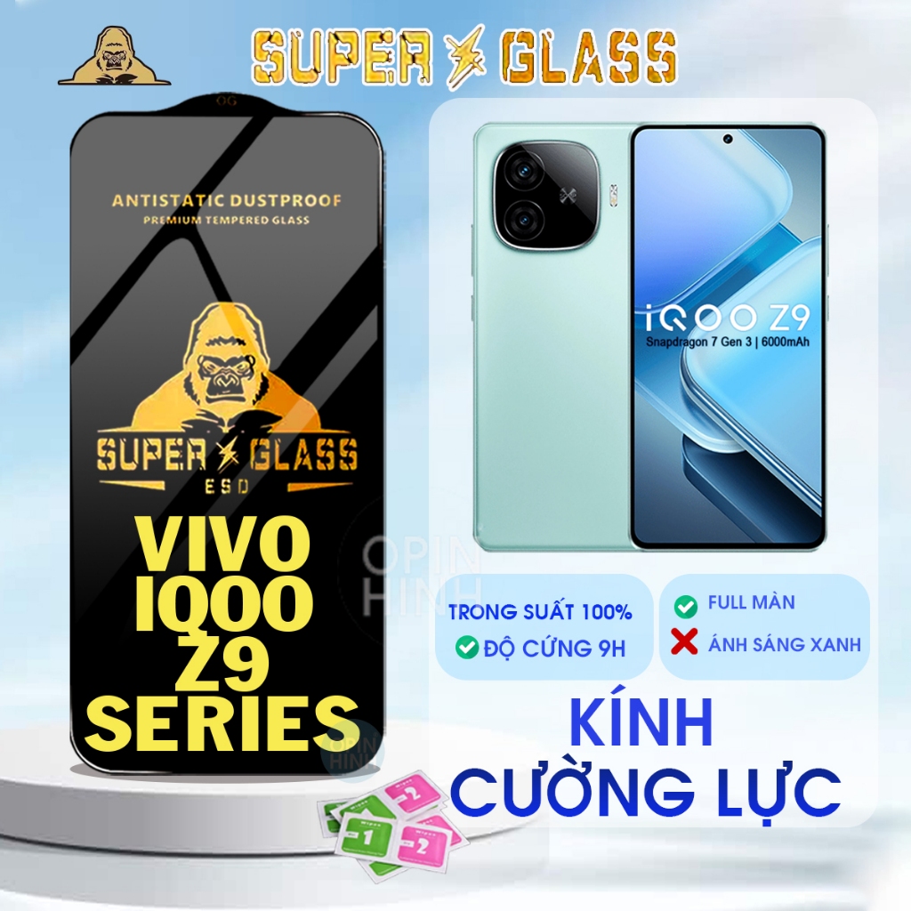 Kính cường lực cho iQoo Z9 Turbo, Z9 5G, Z9x, Z9 Lite/Plus Trong Suất Full Màn Hình Màu Đen Chống Bụ