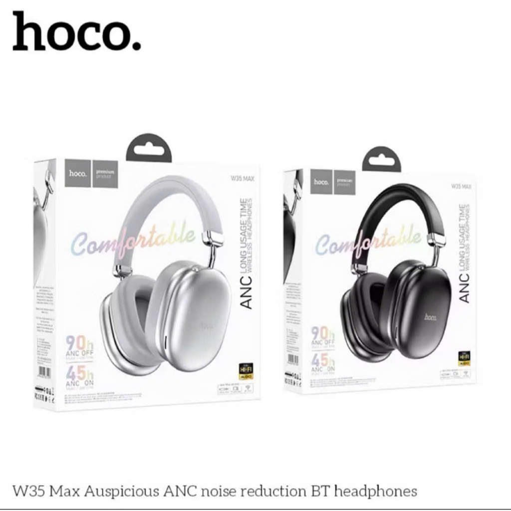 Tai nghe chụp tai bluetooth Hoco W35 max - ANC khử ồn chủ động V5.4 chính hãng, pin 90H âm thanh HIF