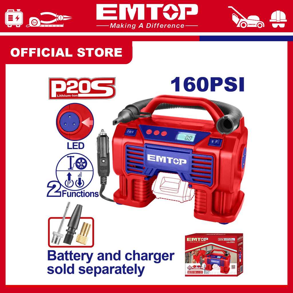 EMTOP Thân máy bơm hơi 160PSI dùng PIN 20V ELAC2002