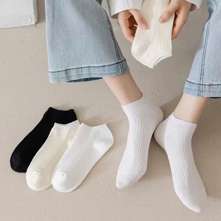 Tất vớ cổ ngắn nam nữ vớ trơn basic đen trắng, tất vớ cổ ngắn đen trắng cotton co giãn