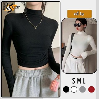  Áo Thun Tay Dài Cổ Lọ Croptop Dáng Ôm Body Áo Thun Kiểu Nữ Crt Dài Tay Basic Cá Tính Chất Thun Gân cao cấp dày dặn 