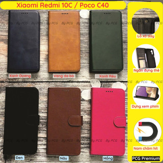Bao da (ốp da, ví da) dành cho Xiaomi Redmi 10C / Poco C40 có ngăn đựng thẻ, chống xem phim, chất da mịn, sang trọng