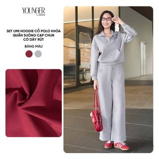  Đồ bộ nữ YOUNGER BY CARDINA tách sét vải umi kiểu dáng áo Hoodie cổ polo kéo khóa và quần suông  5YANF25 5YQDT25 