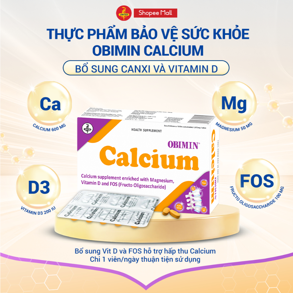 Combo 3 Thực Phẩm Bảo Vệ Sức Khỏe Obimin® Calcium hộp 3 vỉ x 10 viên