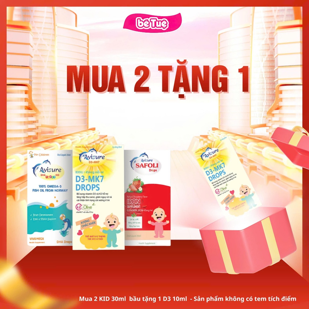 MUA 2 TẶNG D3MK7 10ml - Bộ Vi chất Avisure D3MK7, DHA, Safoli, kẽm Drop TPBVSK bổ sung D3, DHA, Sắt,