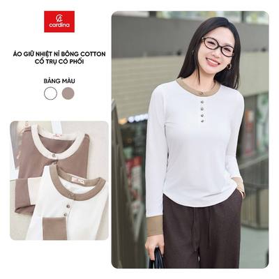 [Xả kho]Áo giữ nhiệt nữ CARDINA chất liệu nỉ bông cotton cổ trụ phối cổ 5AHF05