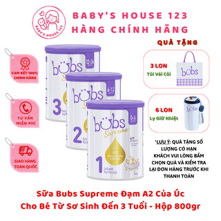  Sữa Bubs Supreme Úc Đạm A2 Số 1 2 3 - Hộp 800g 
