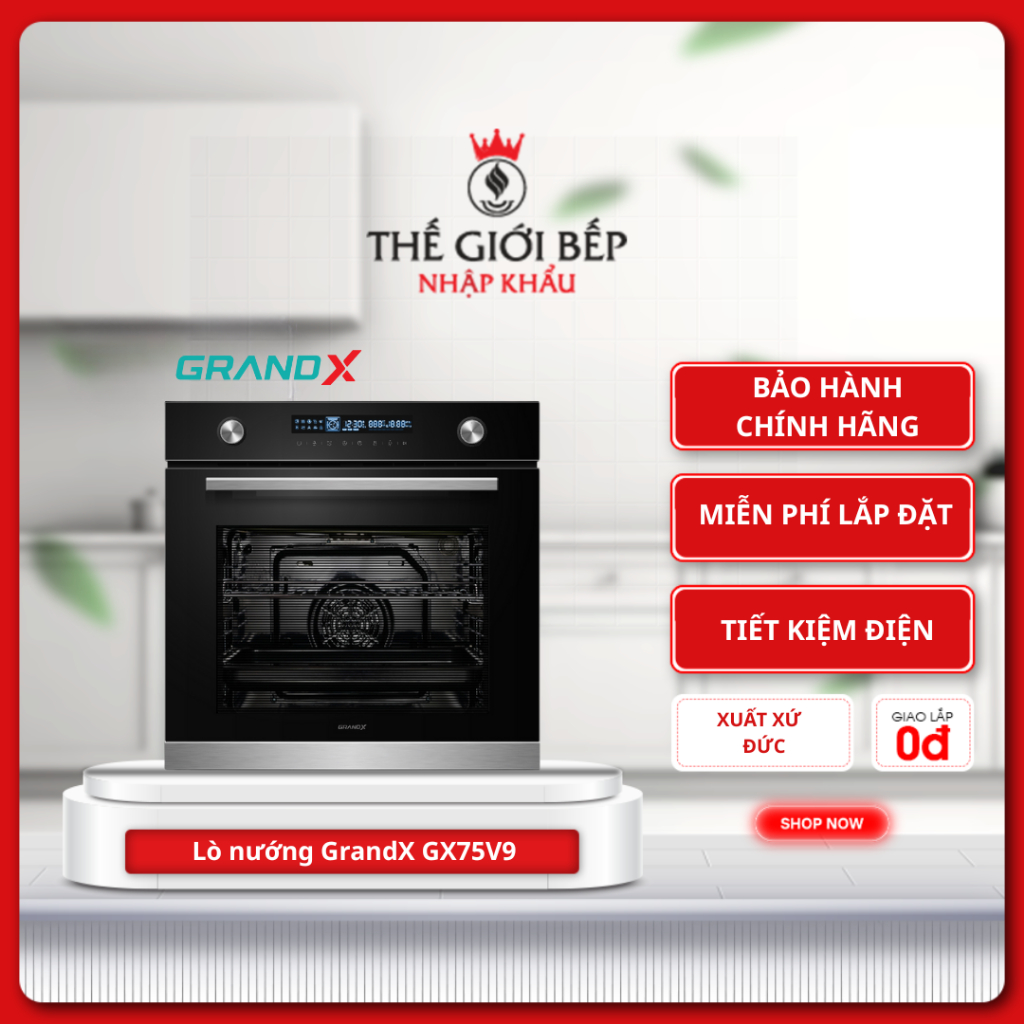 Lò nướng âm tủ GrandX GX75V9 - Cửa Kính Cách Nhiệt, Chức Năng Đa Dạng