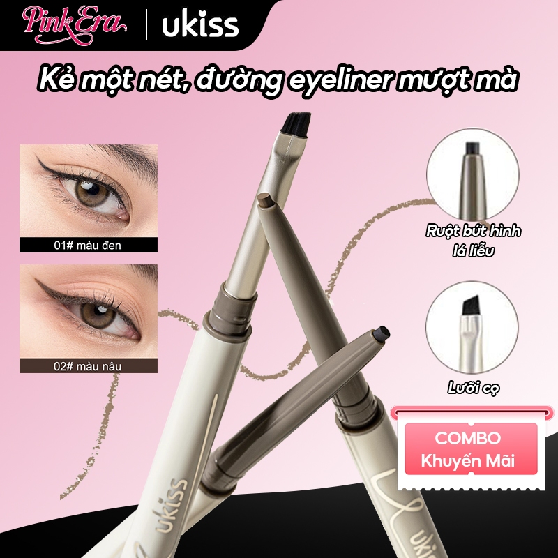 UKISS Hai đầu bút chì bút kẻ mắt dạng gel siêu mảnh Cọ kẻ mắt chống nước mịn mượt chống trôi lâu