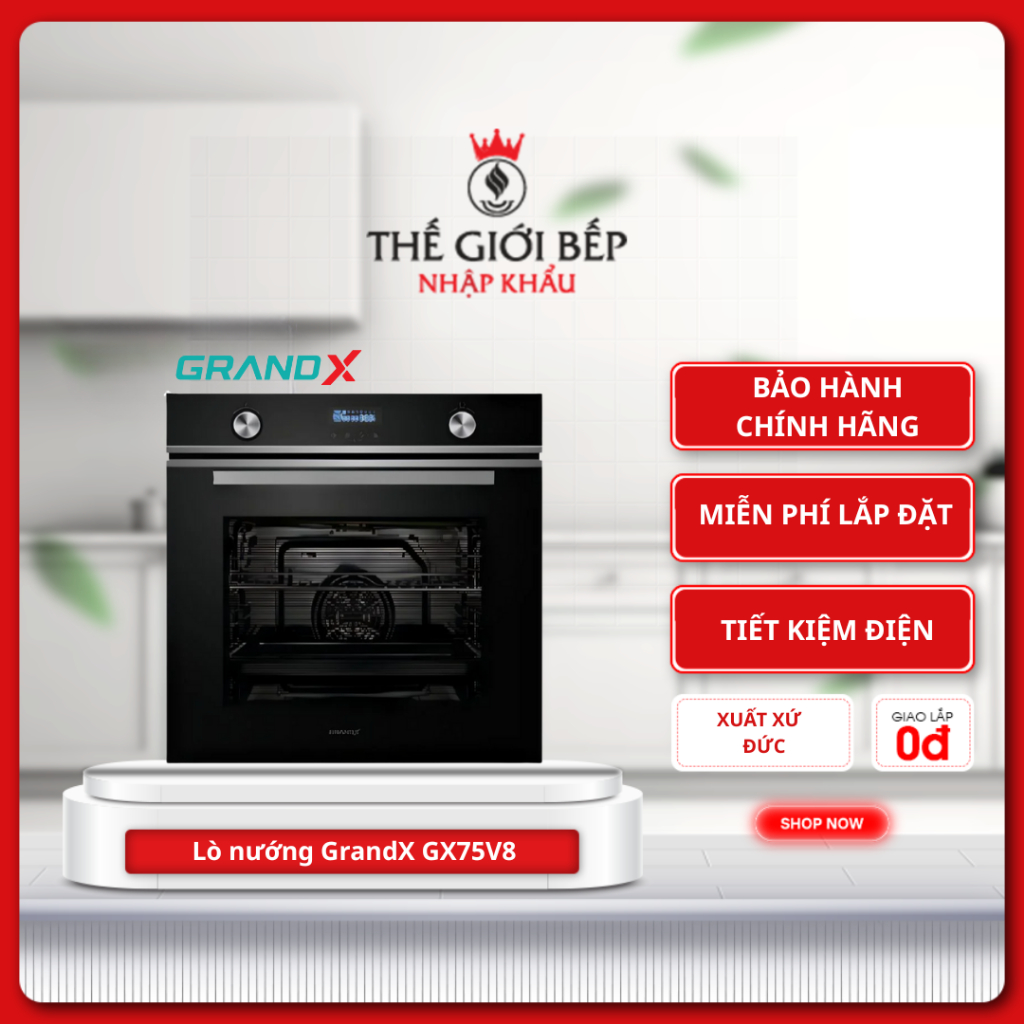 Lò nướng âm tủ GrandX GX75V8 - Điều Khiển Cảm Ứng, Nướng Đều Chính Xác, Sang Trọng