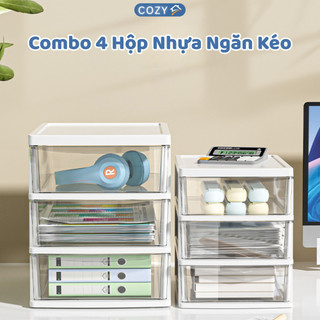 Hộp Nhựa Ngăn Kéo Đa Năng Cozyhome Tủ Mini Đựng Mỹ Phẩm Tài Liệu Xếp Chồng Trong Suốt 3/4/5 Tầng