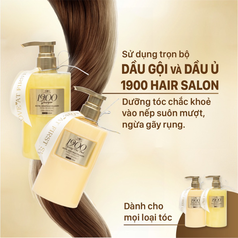 Bộ dầu gội dầu ủ cao cấp 1900 Hair Salon 500ml x2 chứa Biotin tuanhluxury