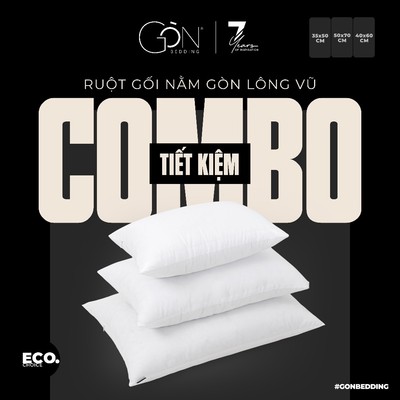 [Eco. choice] Ruột Gối Nằm Gòn Lông Vũ Gòn Bedding Tiêu Chuẩn Khách Sạn 5* 50x70 cm | 40x60 cm | 35x50 cm