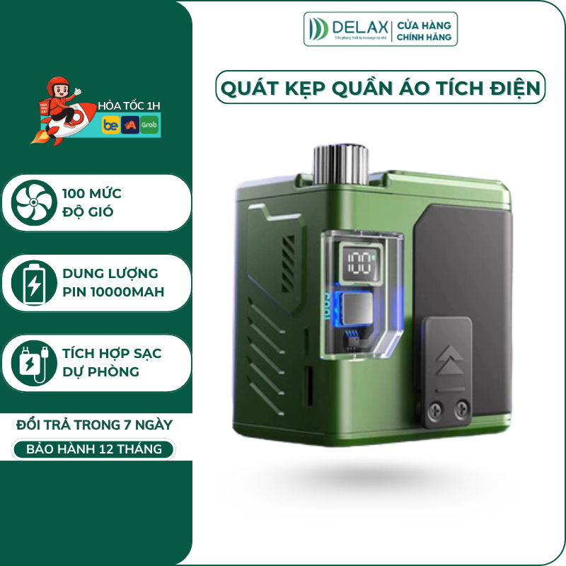 Quạt Tích Điện Điều Hòa Kẹp Quần Áo HOKU Mini 100 Mức Độ Gió Pin 10000mAh Sử Dụng Lên Tới 12H QQA01