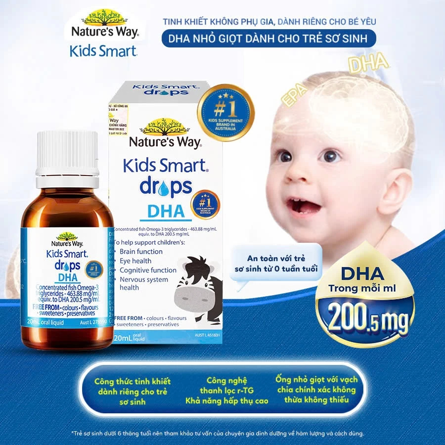 DHA Drops Nature's Way Kids Smart Drops Siro Thông Minh Bổ Sung DHA EPA, Hỗ Trợ Bổ Não Và Mắt Cho Bé