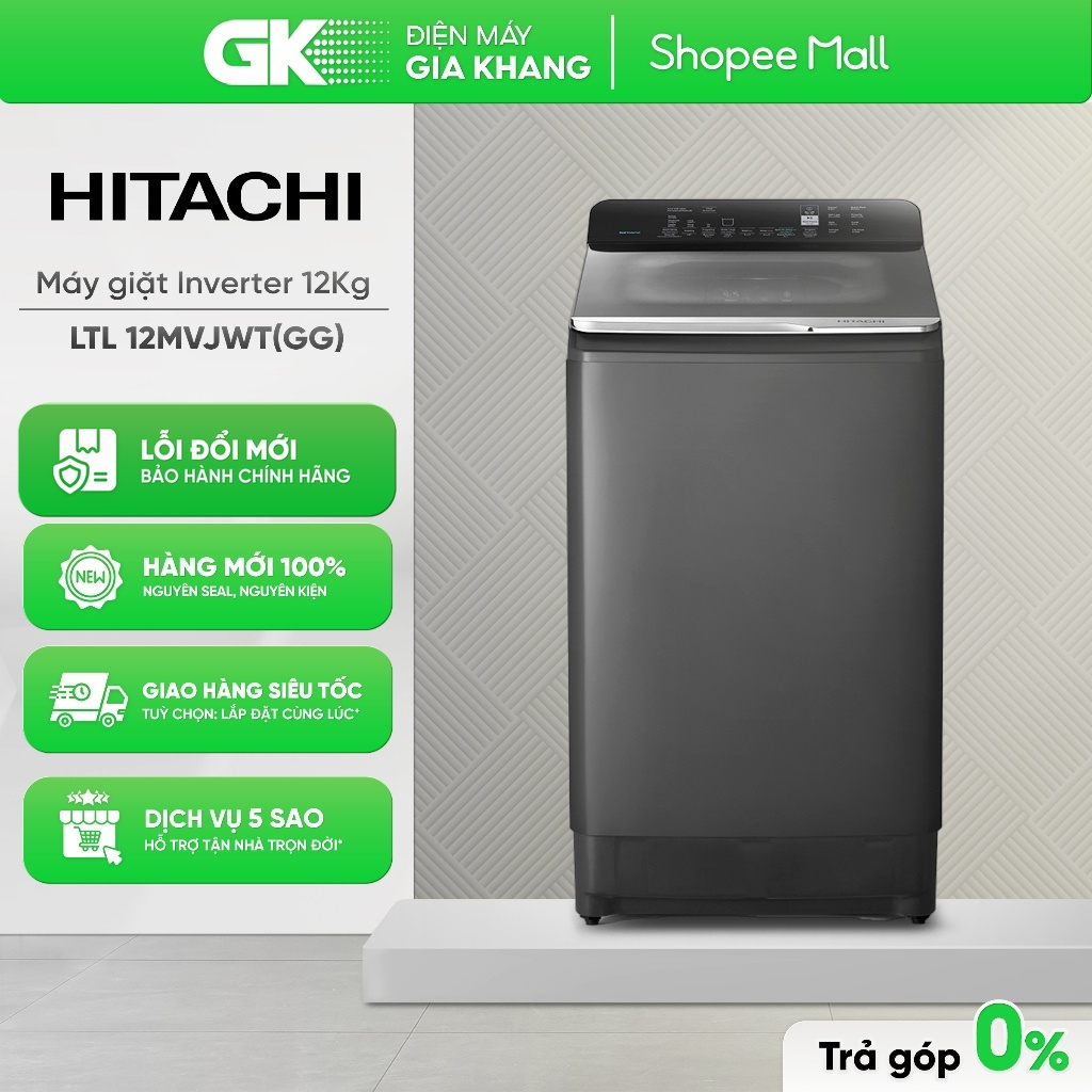 [Shopee - Lắp đặt 0Đ HN HCM] LTL H0MVW0T(GG) | LTL 12MVJWT(GG) | LTL H3MVJWT(GG) Máy Giặt Hitachi