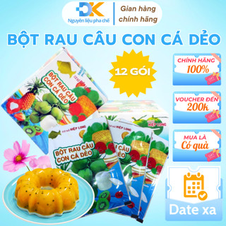 Bột RAU CÂU CÁ DẺO hộp 12 gói dùng làm thạch topping làm bánh