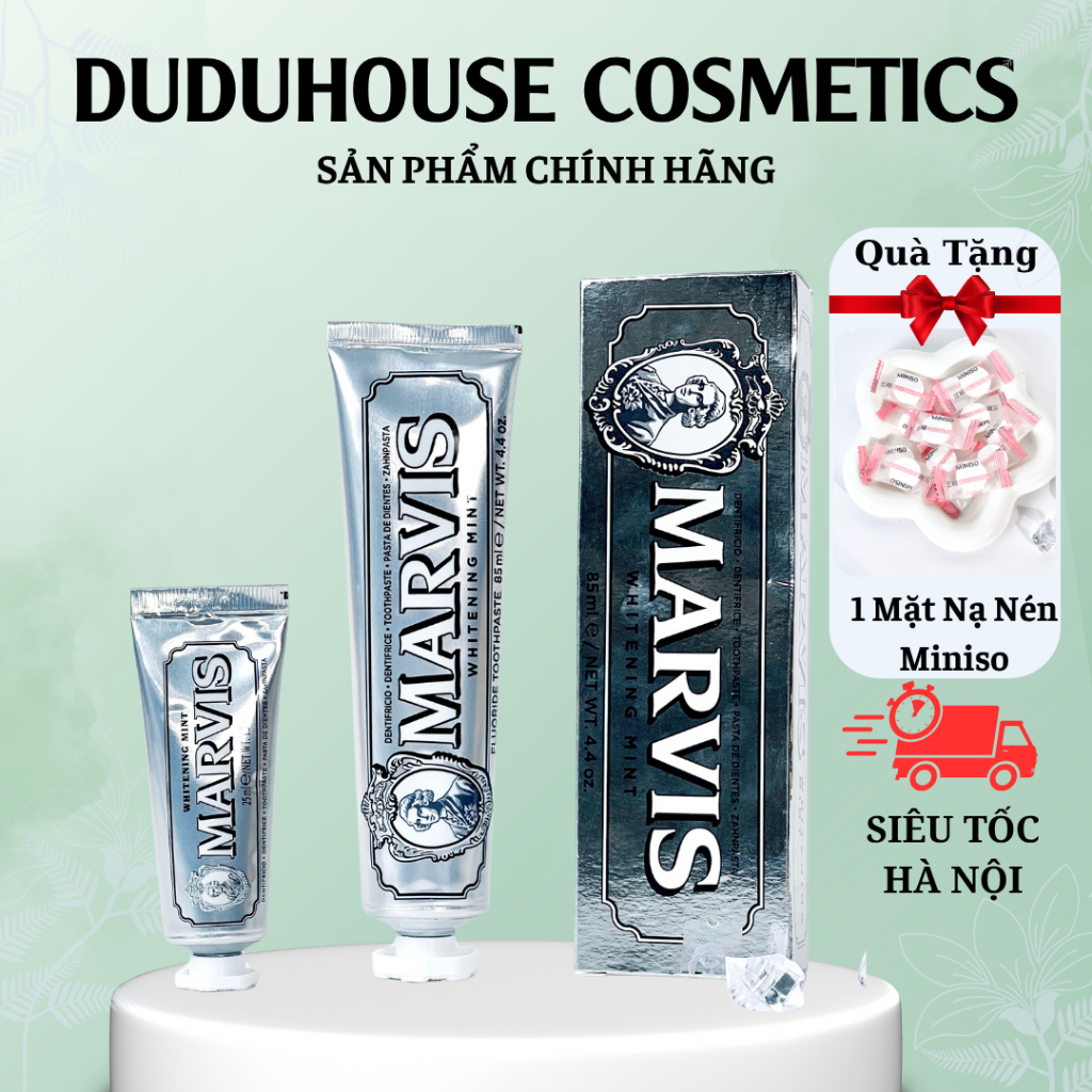 Kem Đánh Răng Marvis Whitening Mint 85ml, Set Mini 25ml Duduhouse