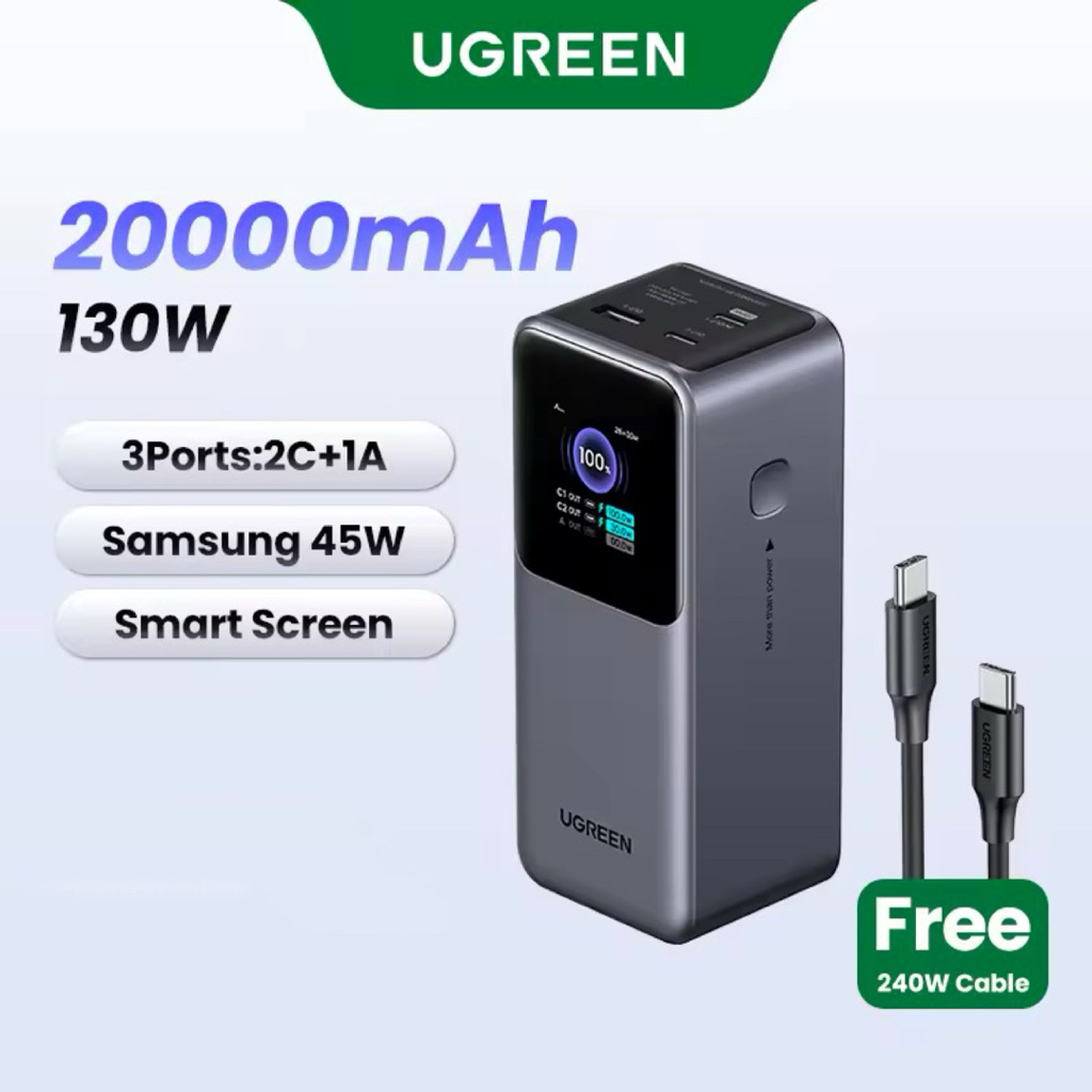 Pin sạc dự phòng 20000mAh 130W Ugreen Nexode PB721 tích hợp màn hình thông minh Smart Screen hiển th