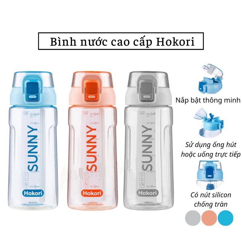 [Top Value] Bình nước thể thao Sunny 630ml Hokori (0084), Bình nước học sinh đa năng có ống hút Việt Nhật