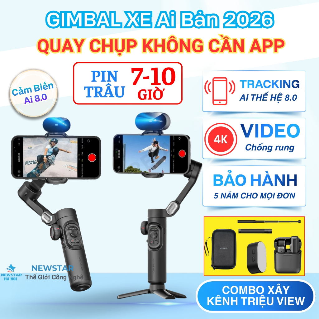 Gimbal smart XE Ai, Gimble chống rung điện thoại bản nâng cấp tracking Ai 8.0, Gimbal chống rung