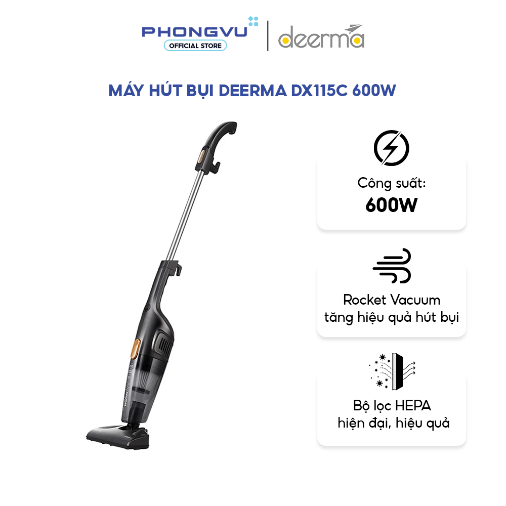 Máy hút bụi Deerma DX115C 600W - 15 000 Pa, Cầm Tay & Cây 2 trong 1 - Bảo hành 12 tháng