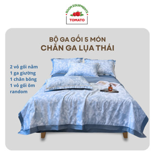  TẶNG VỎ GỐI ÔM Bộ Chăn Ga Gối Lụa Thái 6D 4 Món Chăn Trần Bông Nhập Khẩu Tomato Ga Giường 1m6 1m8x2m Bo Chun Vỏ Gối Nằm 