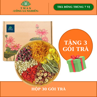  Trà đông trùng 7 vị thảo mộc   HỘP 30 GÓI TẶNG THÊM 3 GÓI  Đẹp da dễ ngủ thanh lọc 