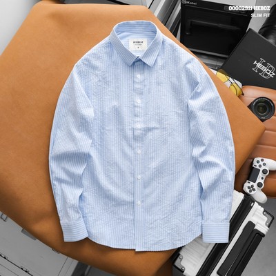 Áo sơ mi nam Heboz linen one striped 3M, áo sơ mi nam công sở họa tiết 1 sọc basic - 00002911