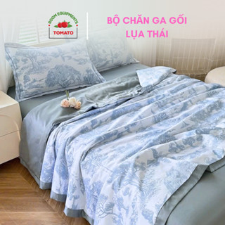  Bộ chăn ga gối Lụa Thái Tomatopicks 4 món chăn chần bông hè mỏng ga giường bo chun và 02 vỏ gối nằm 