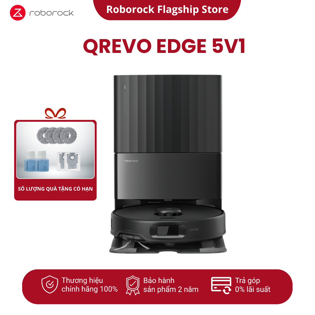 Robot Hút Bụi Lau Nhà Roborock Qrevo Edge 5V1 - Trắng, Đen | Dung Lượng 325ml, Kích Thước 352x347x97.9mm