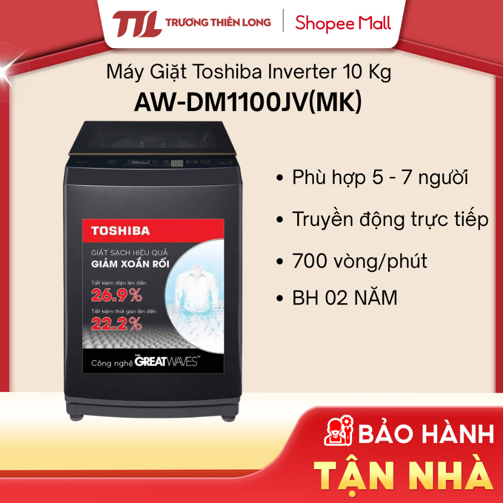[Shopee - Lắp đặt 0Đ HN HCM] AW-DM1100JV(MK) - Máy Giặt Toshiba Inverter 10Kg