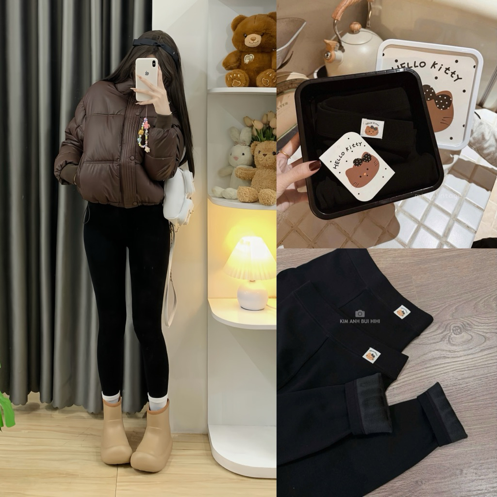 | Hta.boutique | Quần legging nữ giữ nhiệt bóp nhung mềm ôm sát dài hộp Kitty