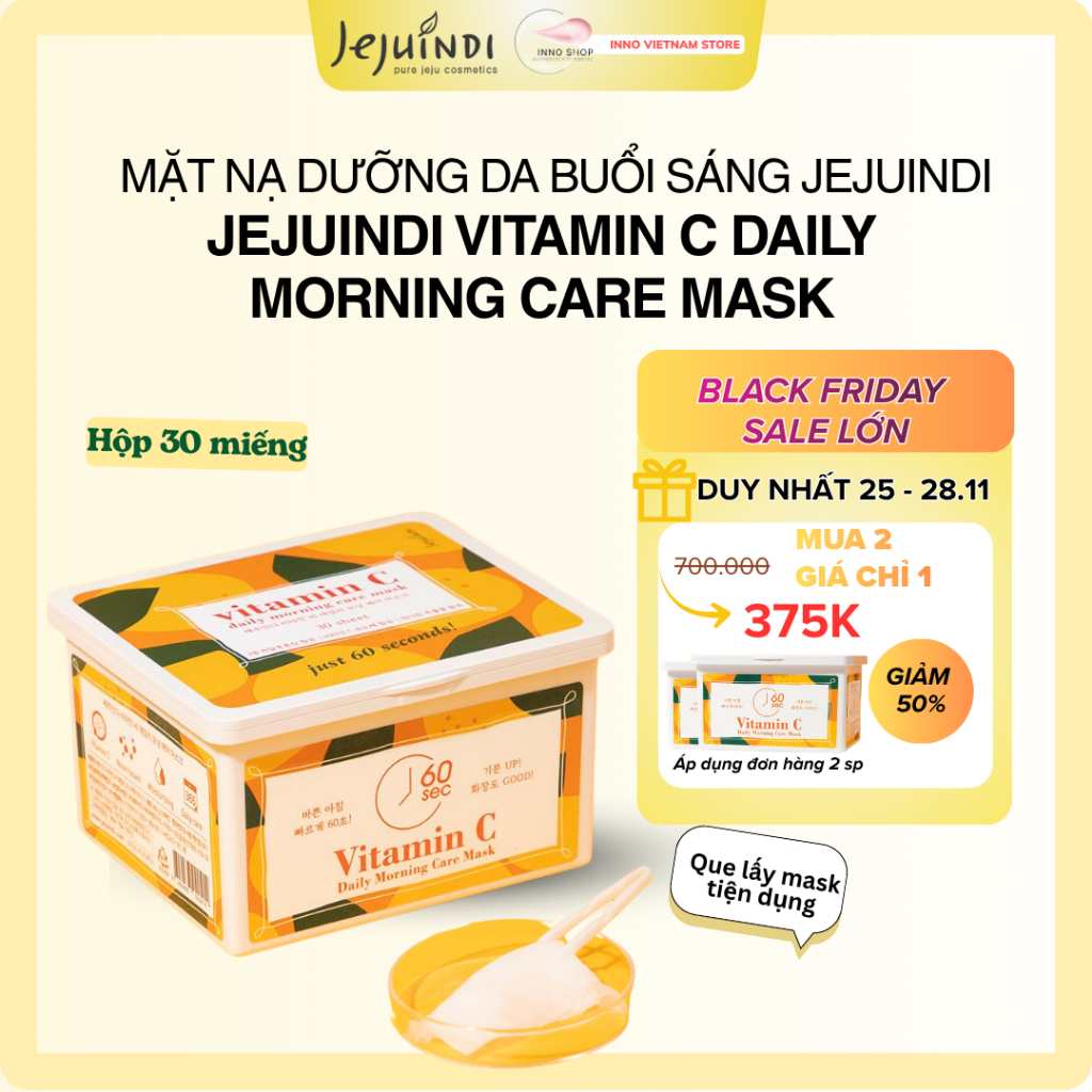 Mặt nạ dưỡng da mỗi sáng JEJUINDI Vitamin C Daily Morning care Mask [Hộp 30 miếng]