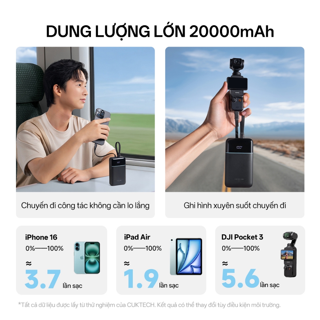 【Được chứng nhận CCC】CUKTECH Pin Dự Phòng 20000mAh Sạc Nhanh 40W – Tích Hợp Hai Dây, Hỗ Trợ iP 38W / Xiaomi 33W —— CP24 | BigBuy360 - bigbuy360.vn